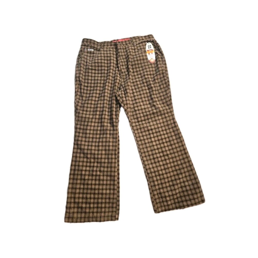 Revolt Corduroy Pants NWT Womens 22 (39" Waist) Brown Plaid Pant Comfort Style